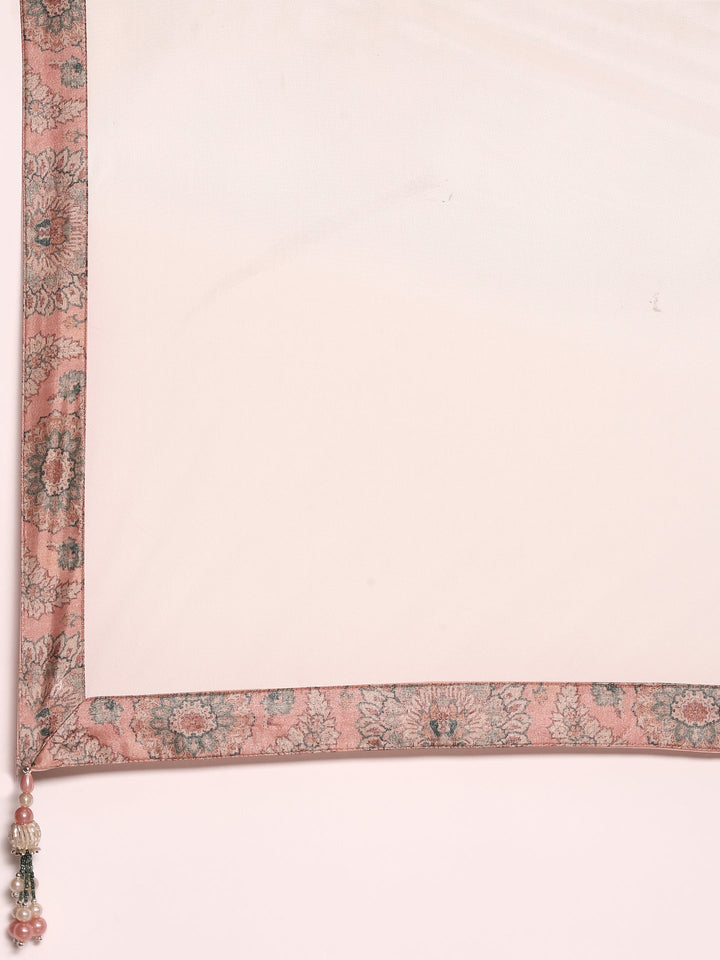 Peach Silk With Beads And Digital Print Ghagra Set