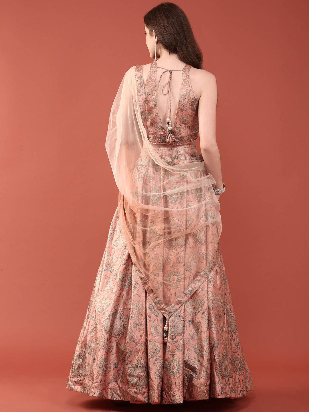 Neerus Pink silk embellished lehenga set - detail view 1