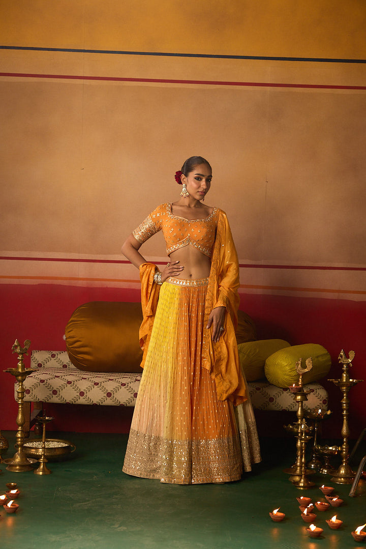 Neerus Orange georgette embroidered lehenga set - detail view 5