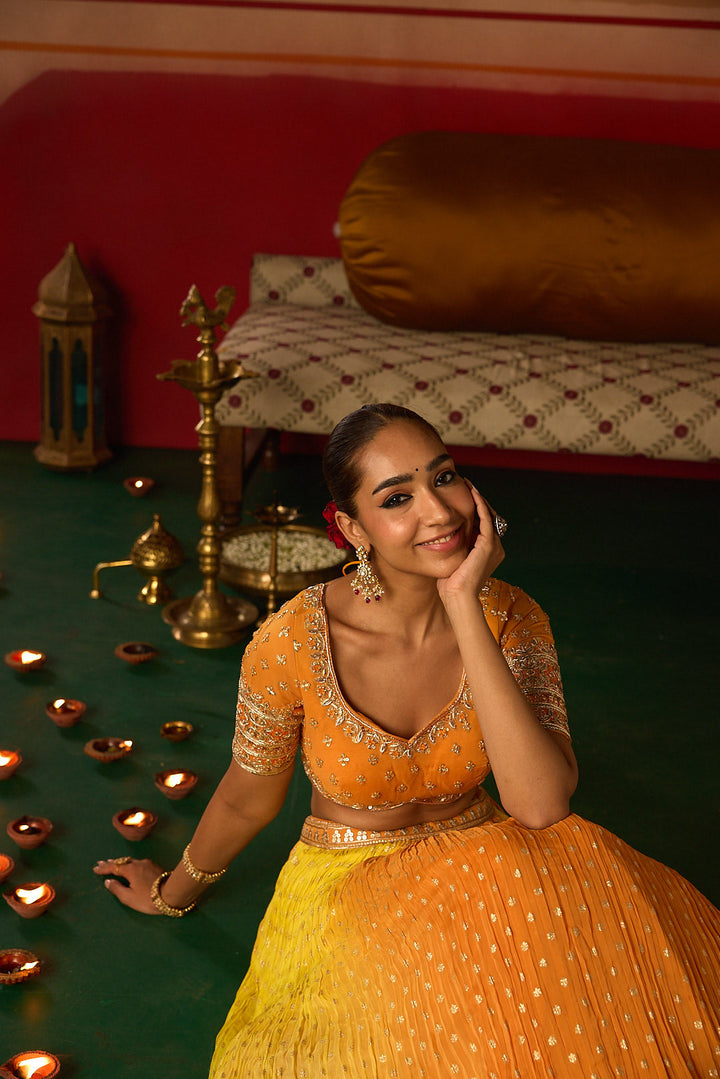 Neerus Orange georgette embroidered lehenga set - detail view 3