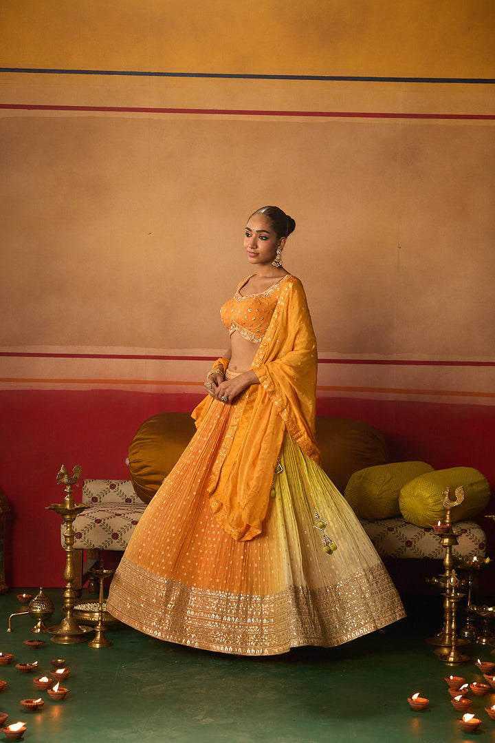 Neerus Orange georgette embroidered lehenga set - detail view 2