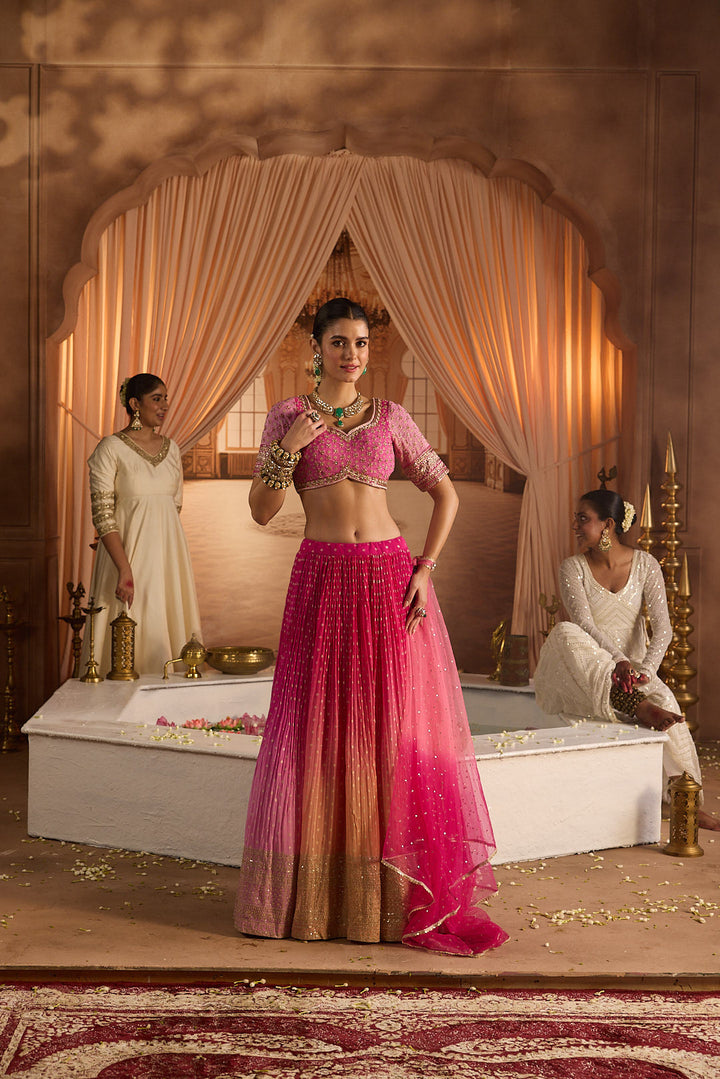 Neerus Pink georgette embroidered lehenga set - detail view 3