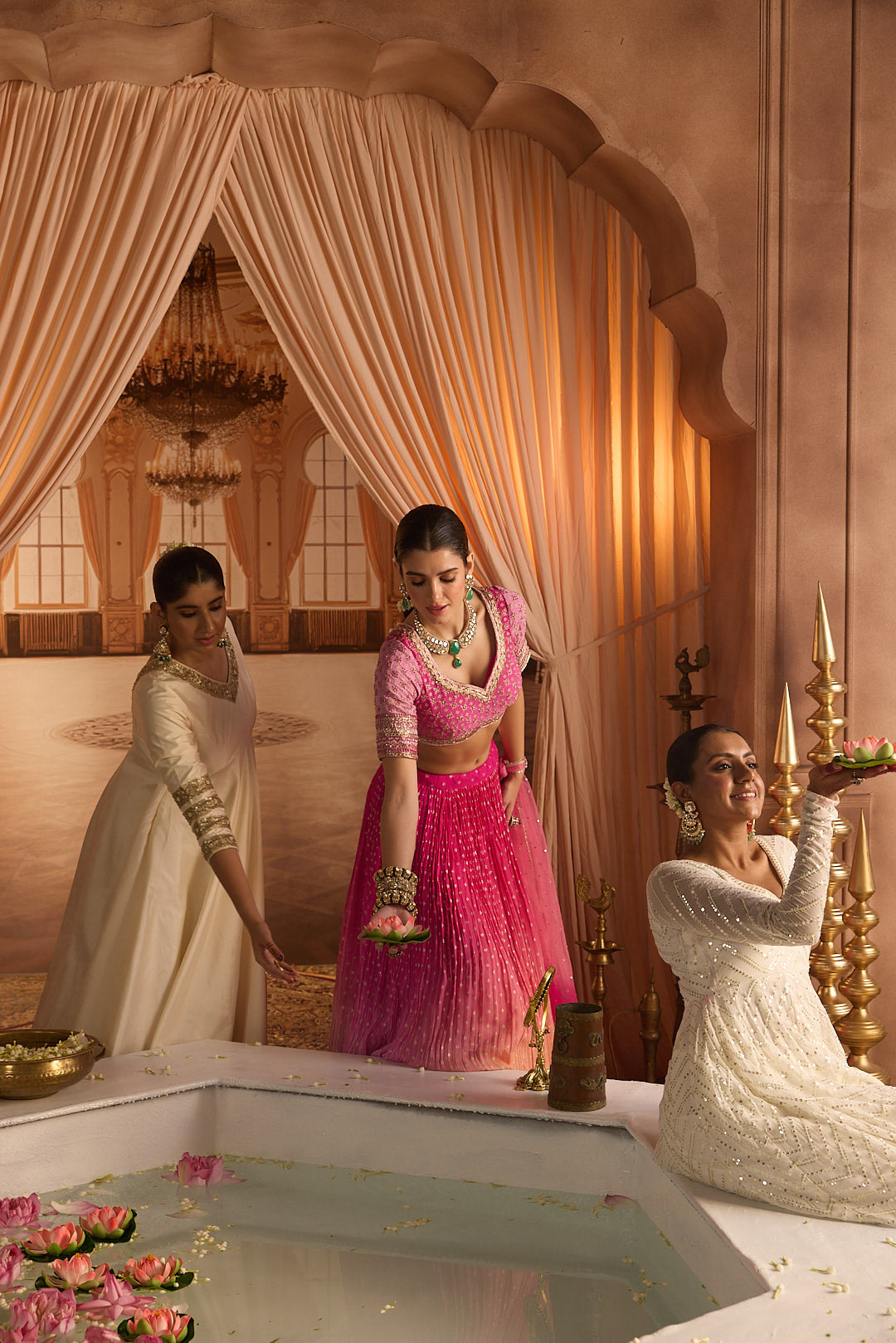 Neerus Pink georgette embroidered lehenga set - detail view 1
