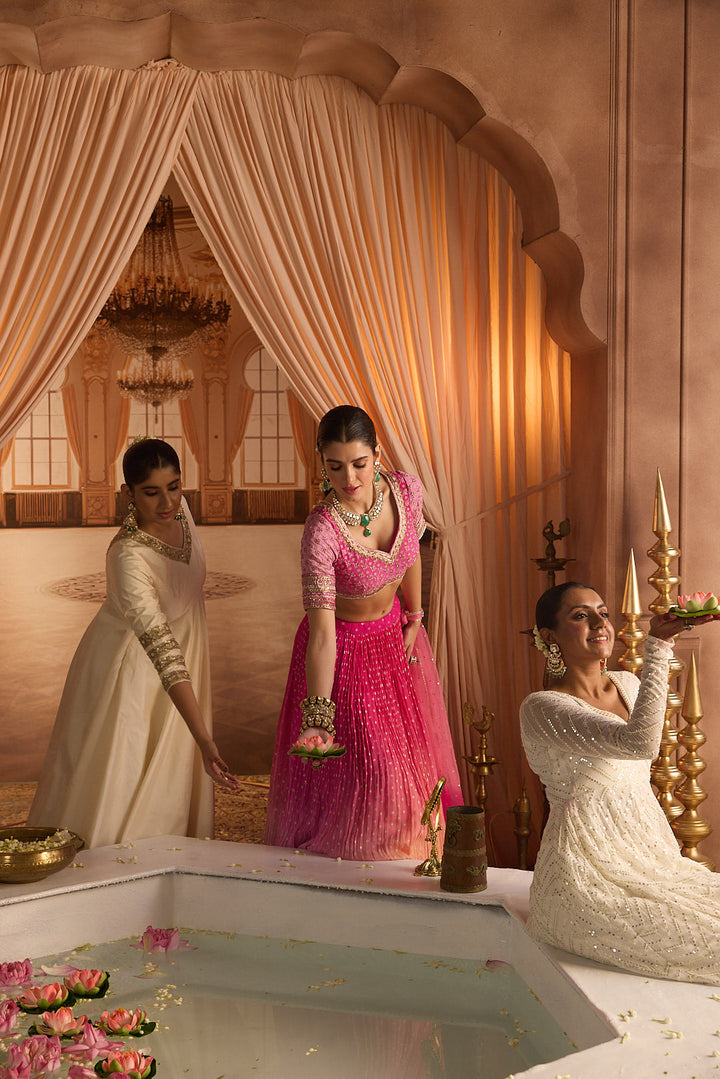 Neerus Pink georgette embroidered lehenga set - detail view 1