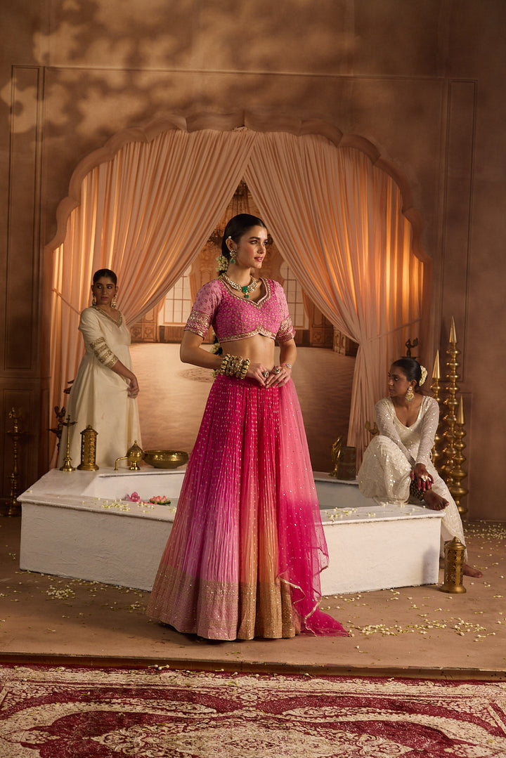 Neerus Pink georgette embroidered lehenga set - detail view 2