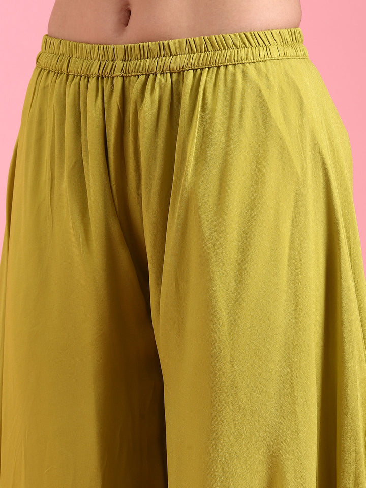 Variyali Green Heavily Embroidered Short Kali Palazzo Suit