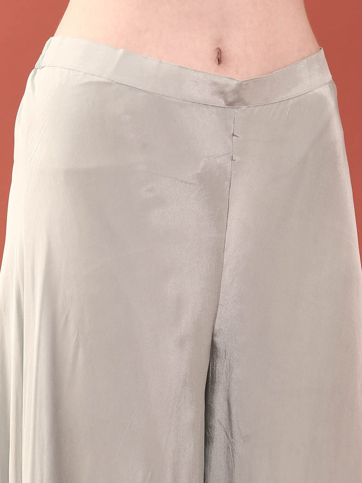 Grey Crepe With Beads And Stones Hand Embroidered Palazzo Set