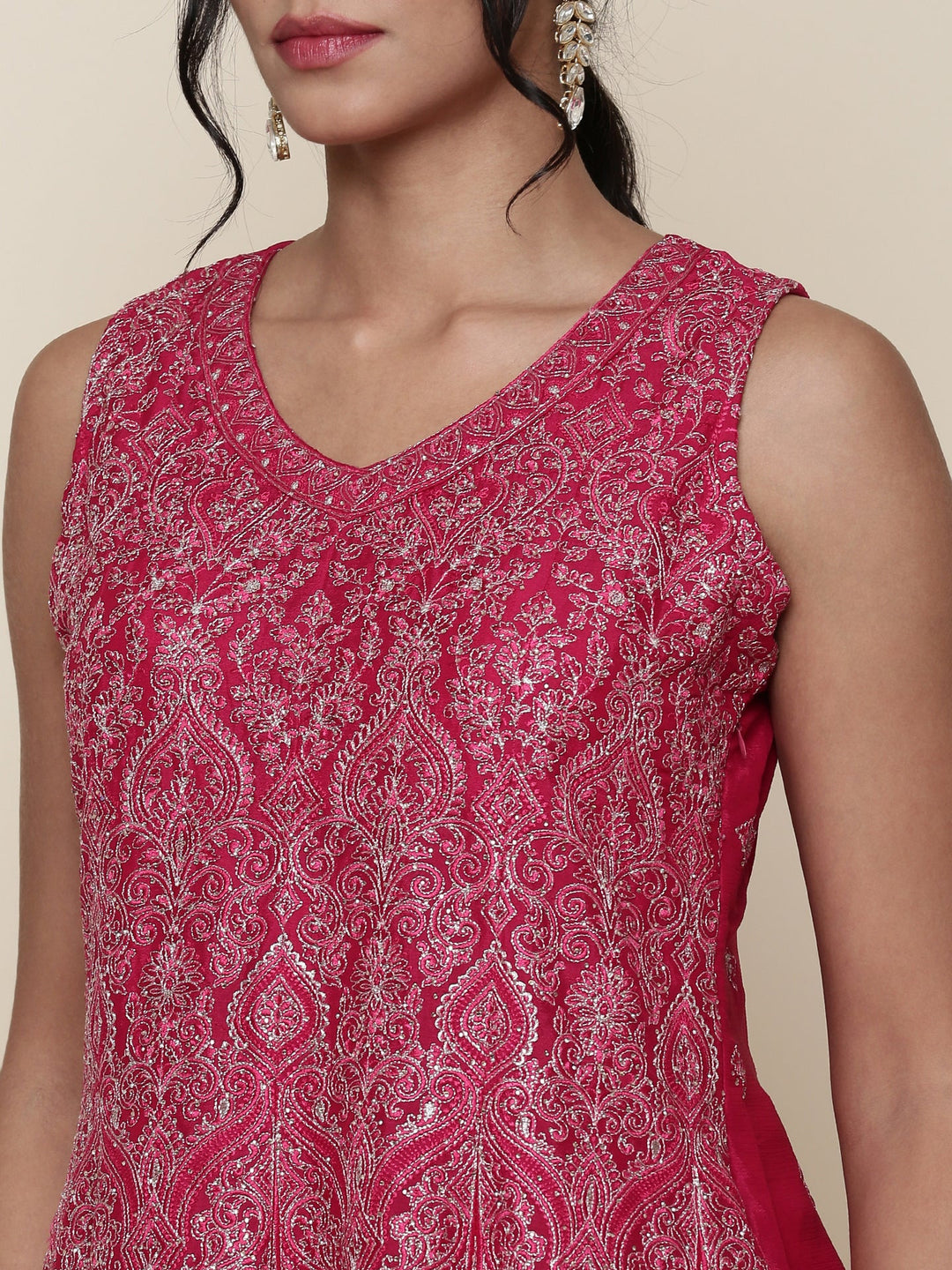 Neerus Pink georgette embroidered anarkali suit set - detail view 2