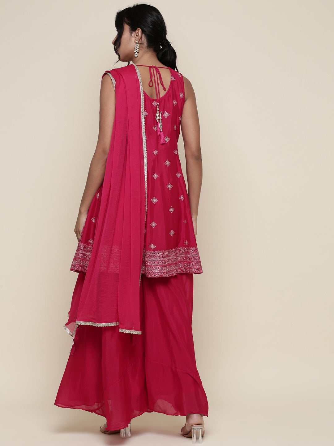 Neerus Pink georgette embroidered anarkali suit set - side view
