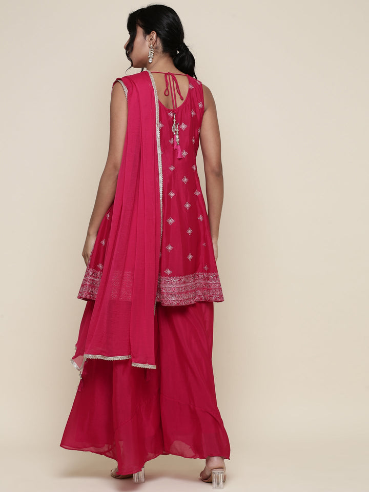 Neerus Pink georgette embroidered anarkali suit set - side view