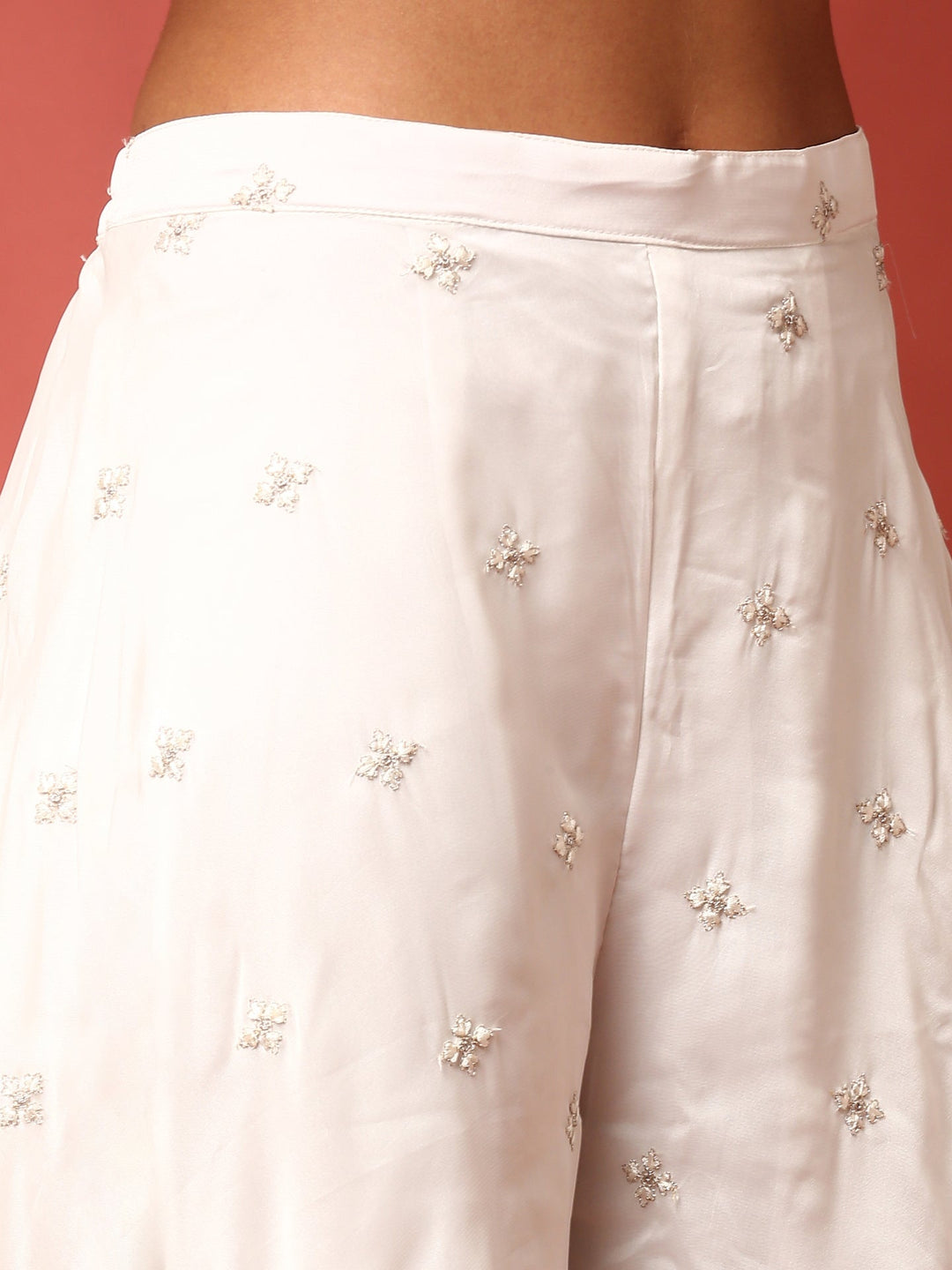 Neerus White Georgette Hand Embroidered Sharara Set - detail view 3