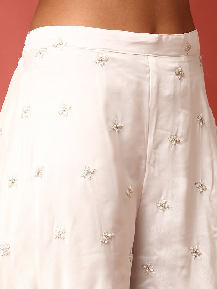 Neerus White Georgette Hand Embroidered Sharara Set - detail view 3