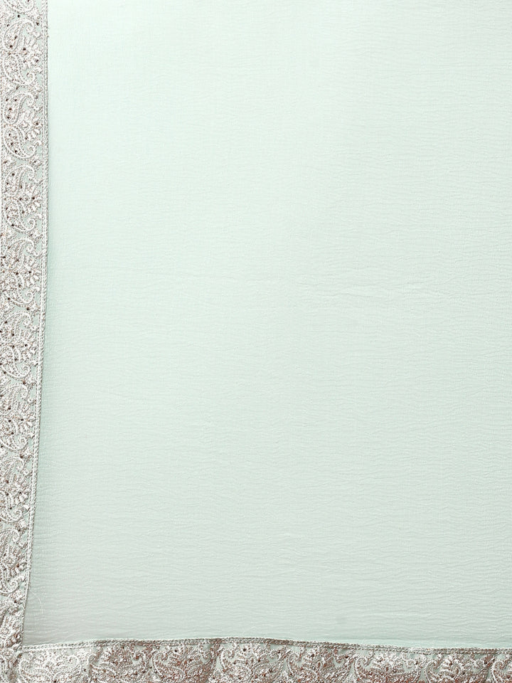 Aqua green hand embroidered three piece palazzo set