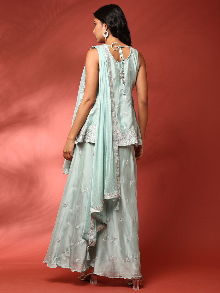 Neerus Blue georgette hand embroidered suit set - side view