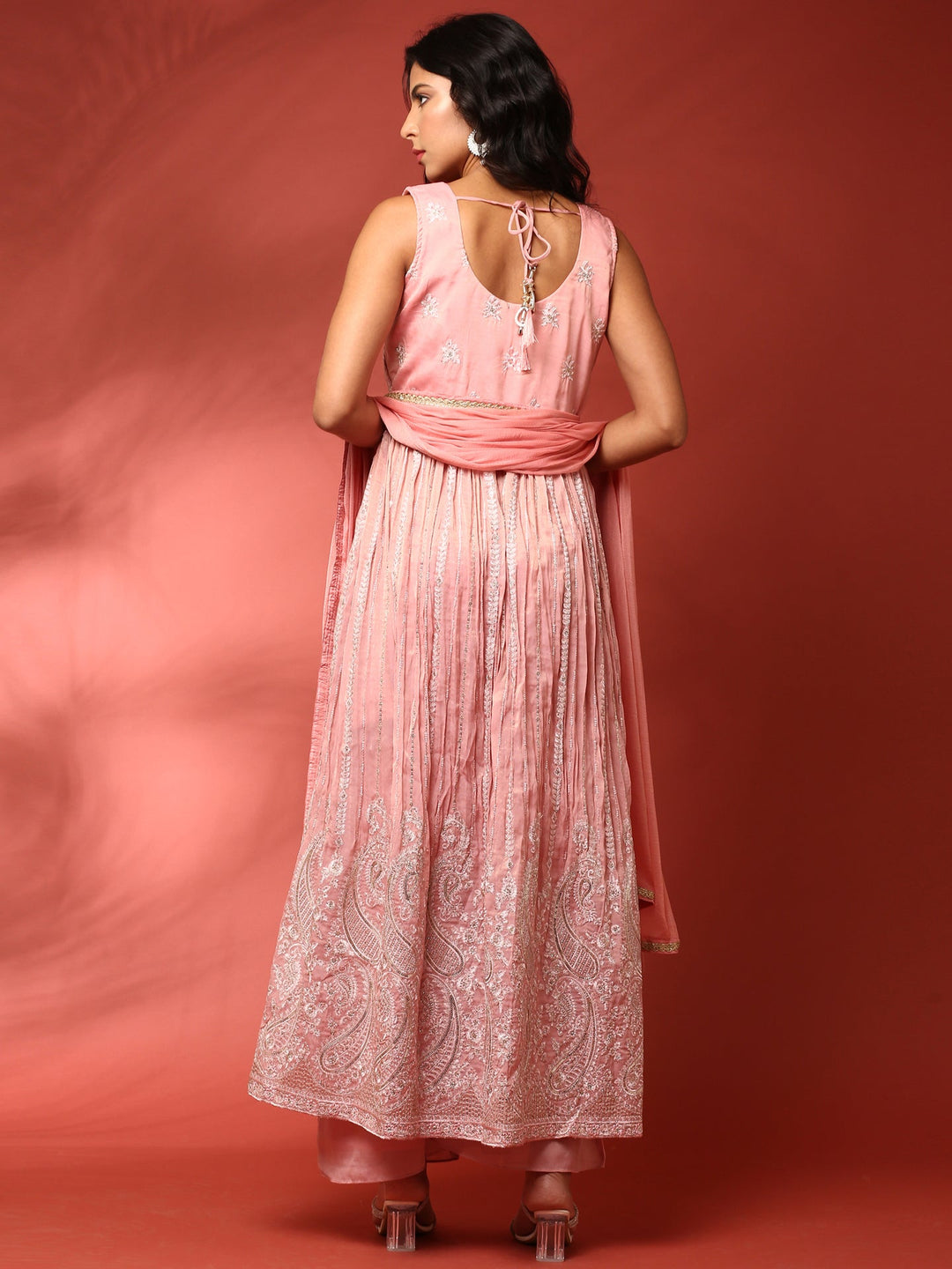 Neerus Pink georgette thread embroidered suit set - detail view 1