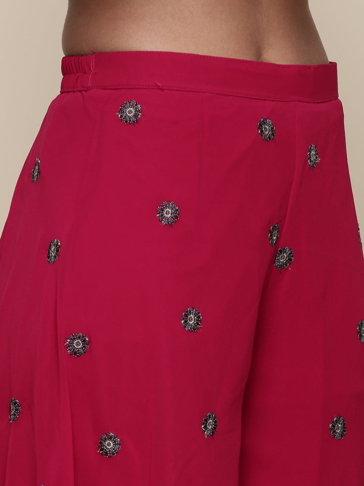 Neerus Pink georgette embroidered suit set peplum palazzo - detail view 3