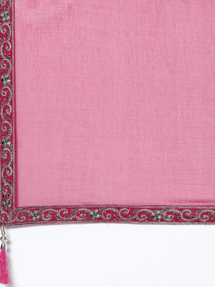 Neerus Pink georgette embroidered suit set peplum palazzo - detail view 4
