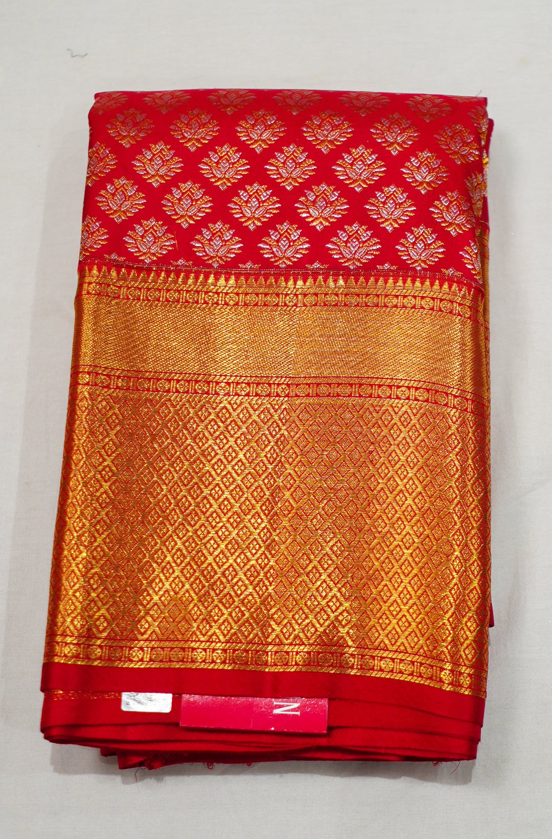 Neerus Red Pattu Silk woven Kanchi saree - detail view 2
