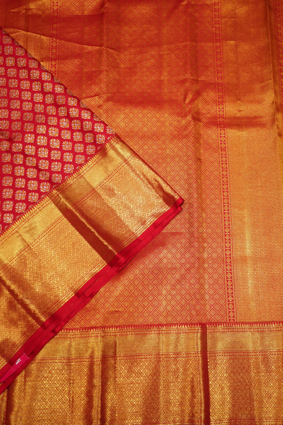 Neerus Red Pattu Silk woven Kanchi saree - side view