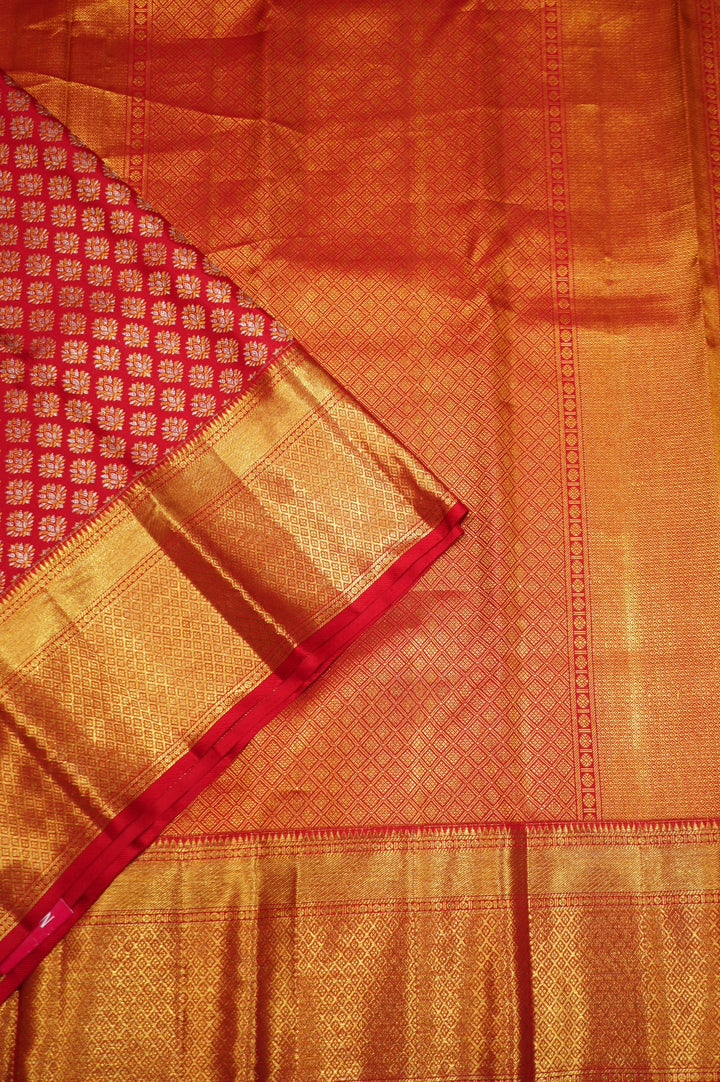 Neerus Red Pattu Silk woven Kanchi saree - side view