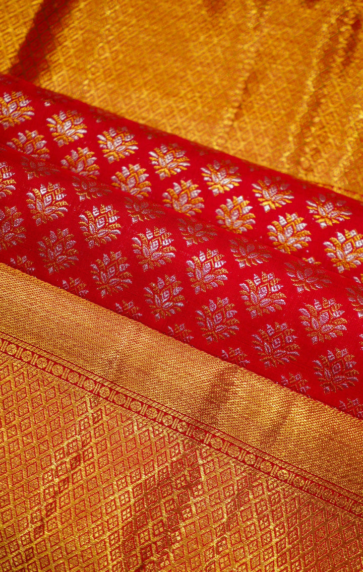 Neerus Red Pattu Silk woven Kanchi saree - detail view 3