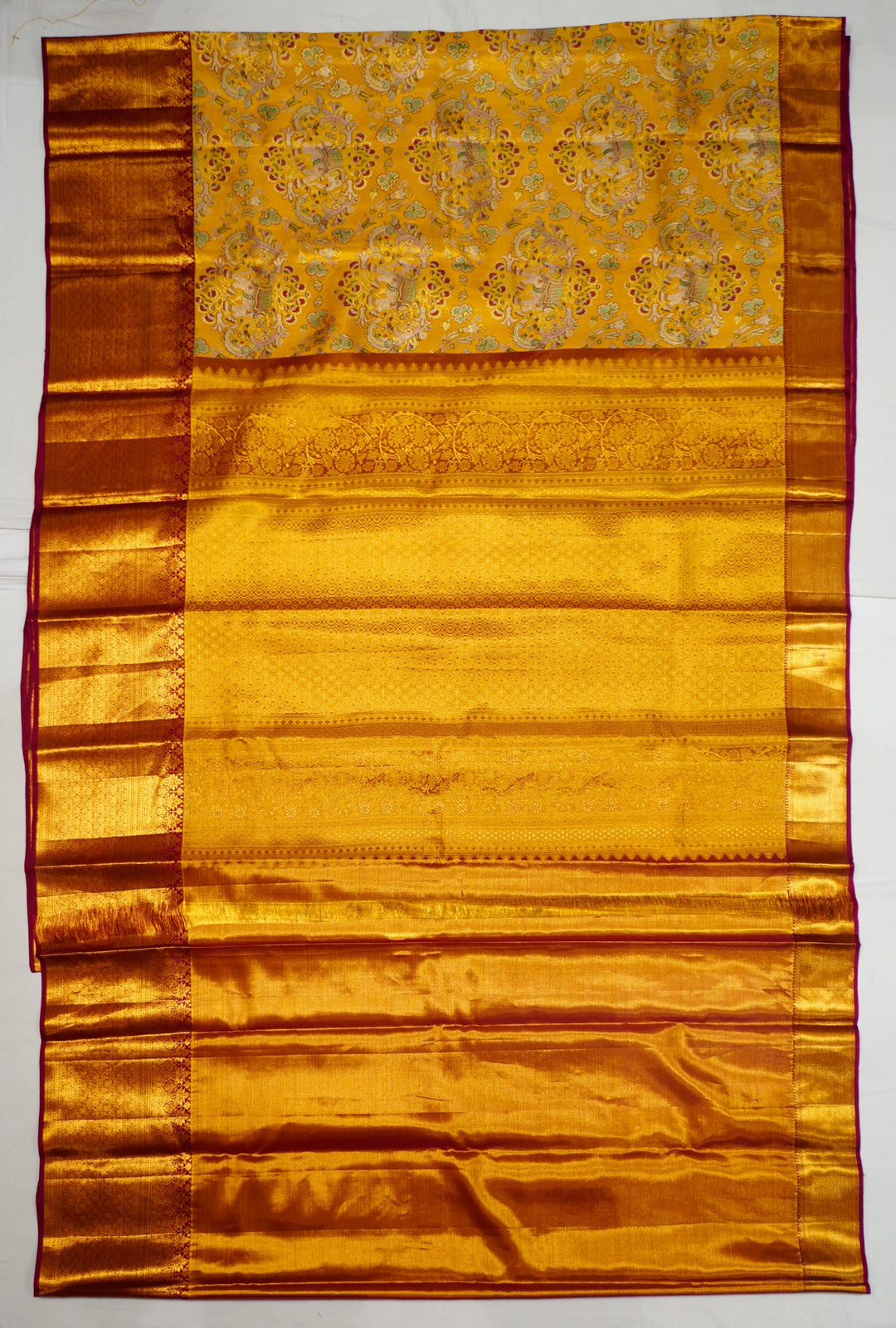 Neerus Yellow Pattu Silk Woven Saree - front view