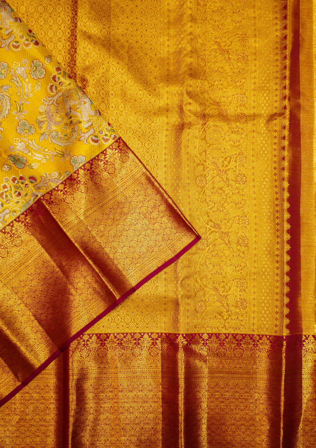 Neerus Yellow Pattu Silk Woven Saree - side view