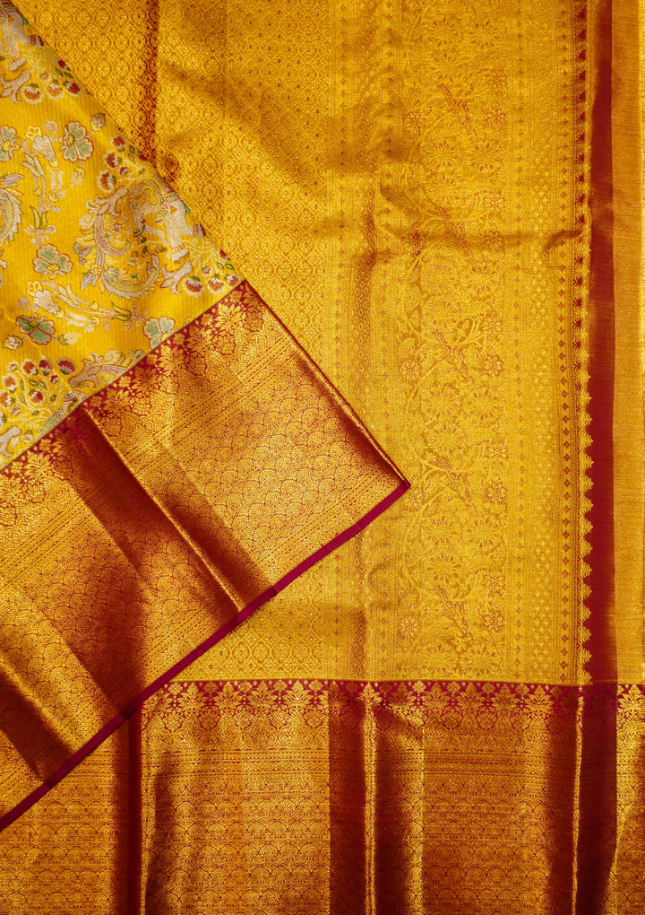 Neerus Yellow Pattu Silk Woven Saree - side view