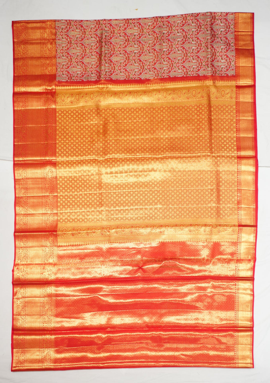 Neerus Red tissue woven Kanchi handloom saree - side view