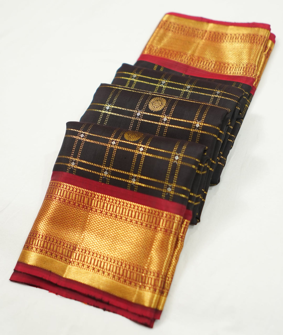 Neerus Black Pattu Silk woven saree with zari checks - detail view 2