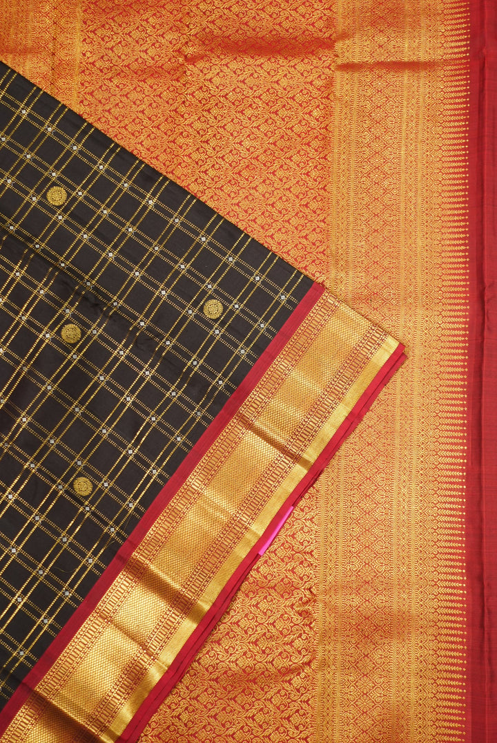 Black Kanchi Pattu Zari Checks Handwoven Saree