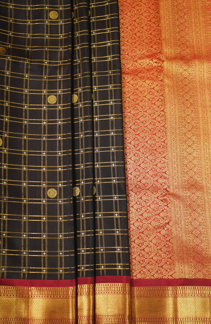 Black Kanchi Pattu Zari Checks Handwoven Saree