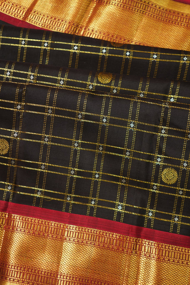 Black Kanchi Pattu Zari Checks Handwoven Saree