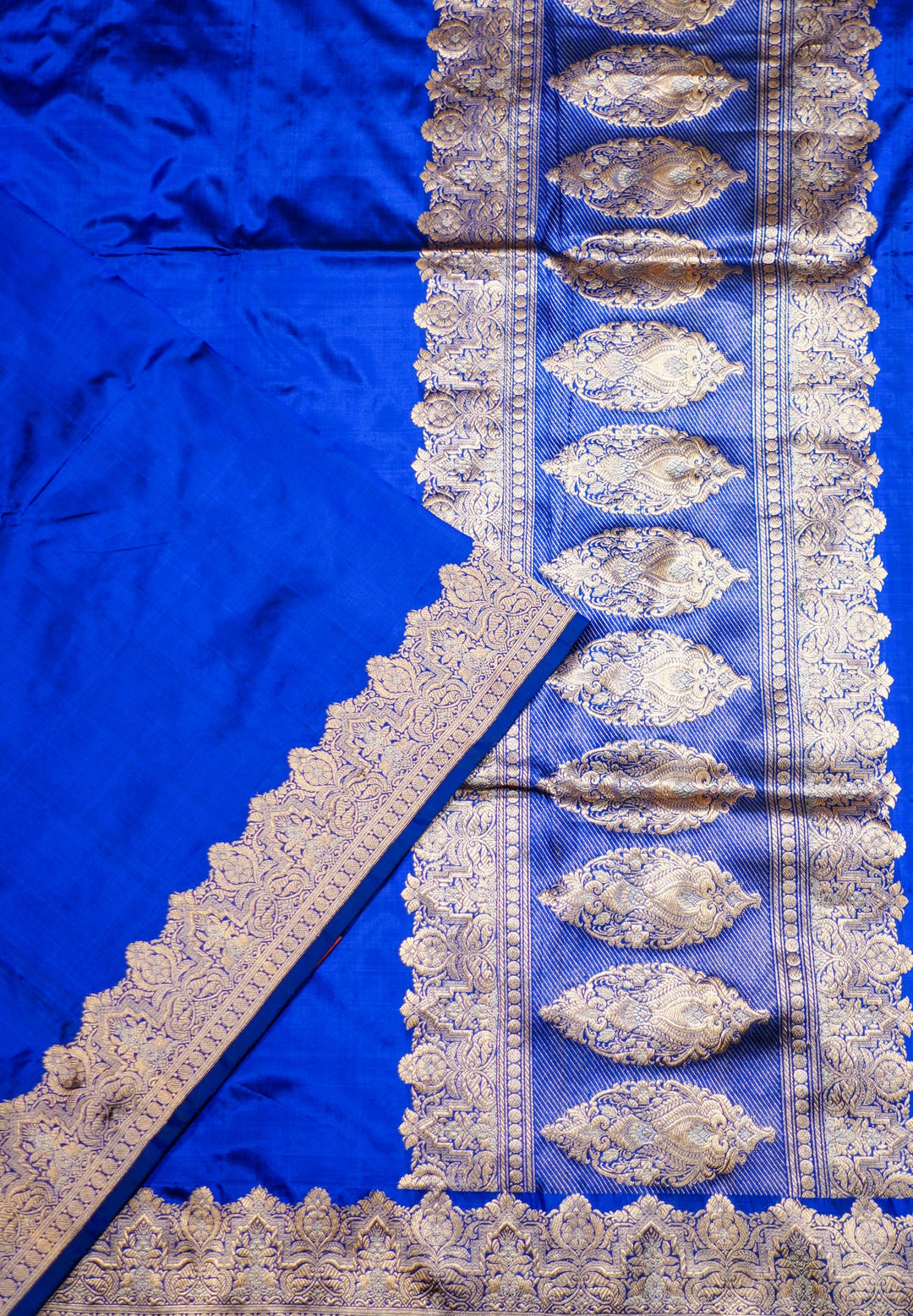 Neerus Blue Banarasi woven saree - side view