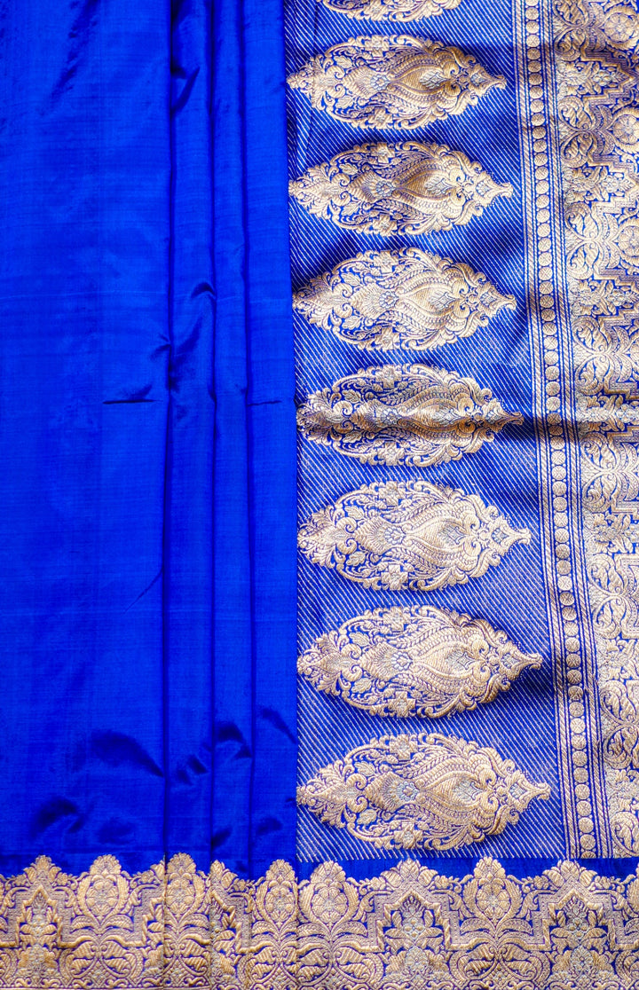 Neerus Blue Banarasi woven saree - back view