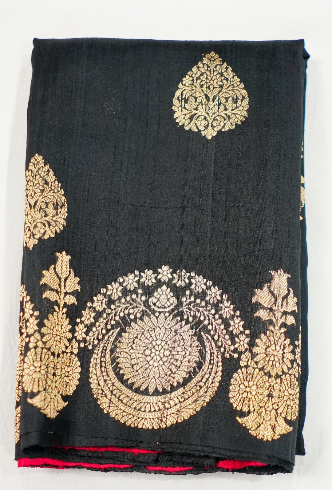 Neerus Black Tussar Silk woven saree with jewellery border and buttas - back view