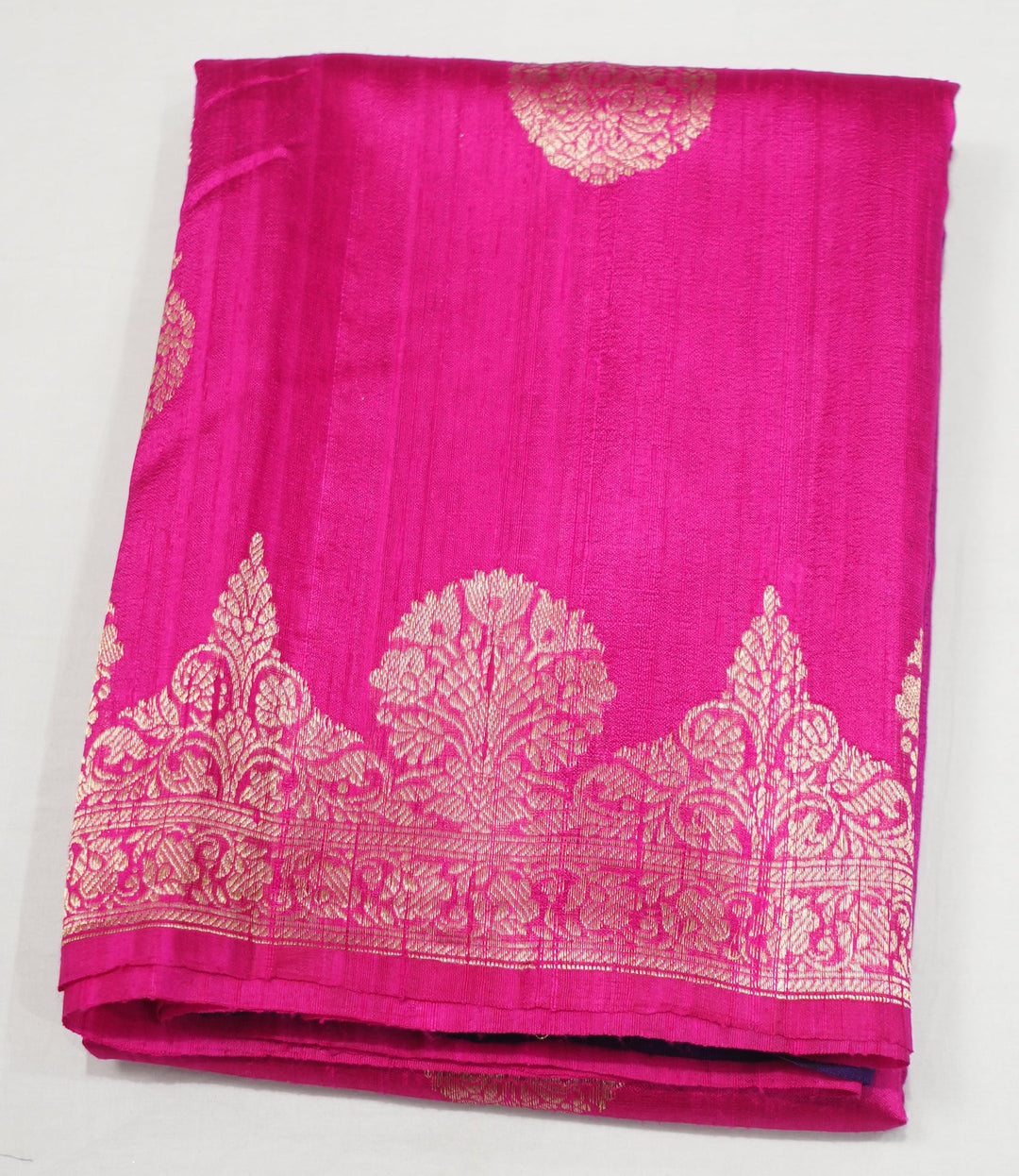 Neerus Pink silk woven saree with contrast blouse - side view
