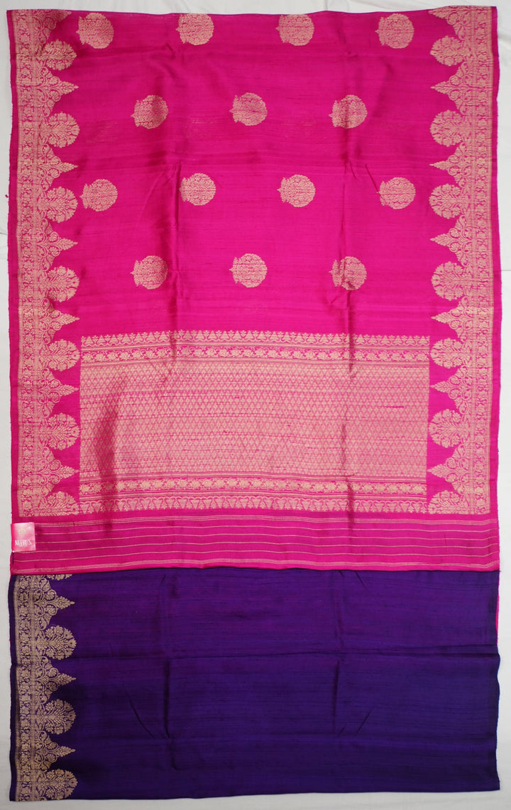 Neerus Pink silk woven saree with contrast blouse - front view