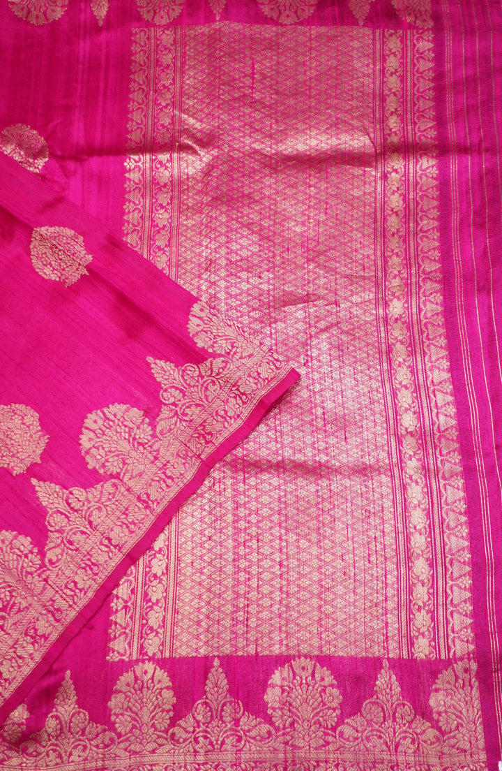 Neerus Pink silk woven saree with contrast blouse - detail view 1