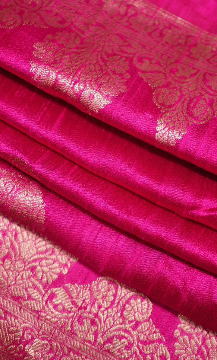 Neerus Pink silk woven saree with contrast blouse - detail view 3
