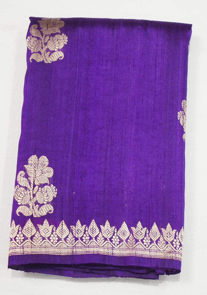 Neerus Purple silk woven saree with contrast blouse - detail view 3
