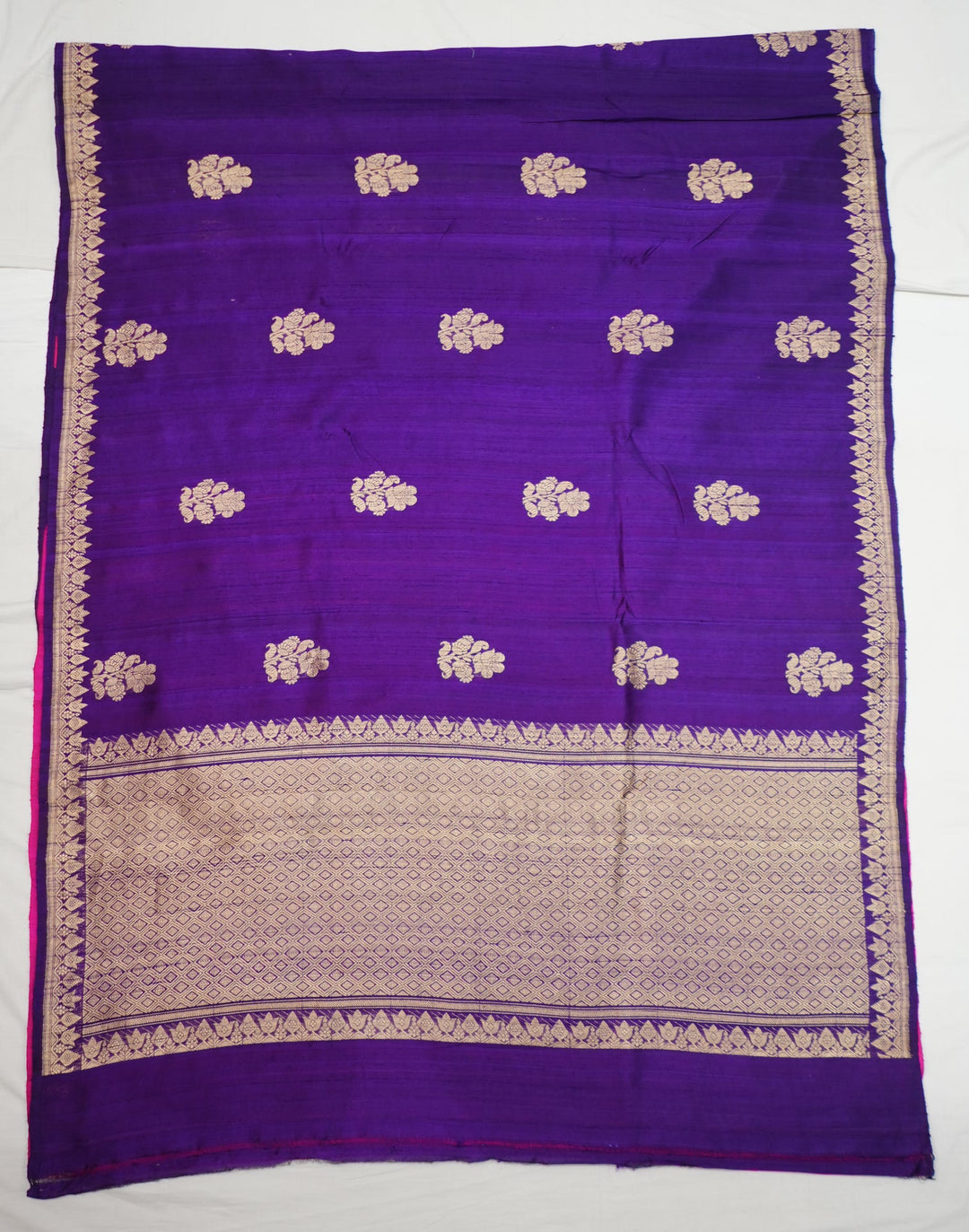 Neerus Purple silk woven saree with contrast blouse - front view