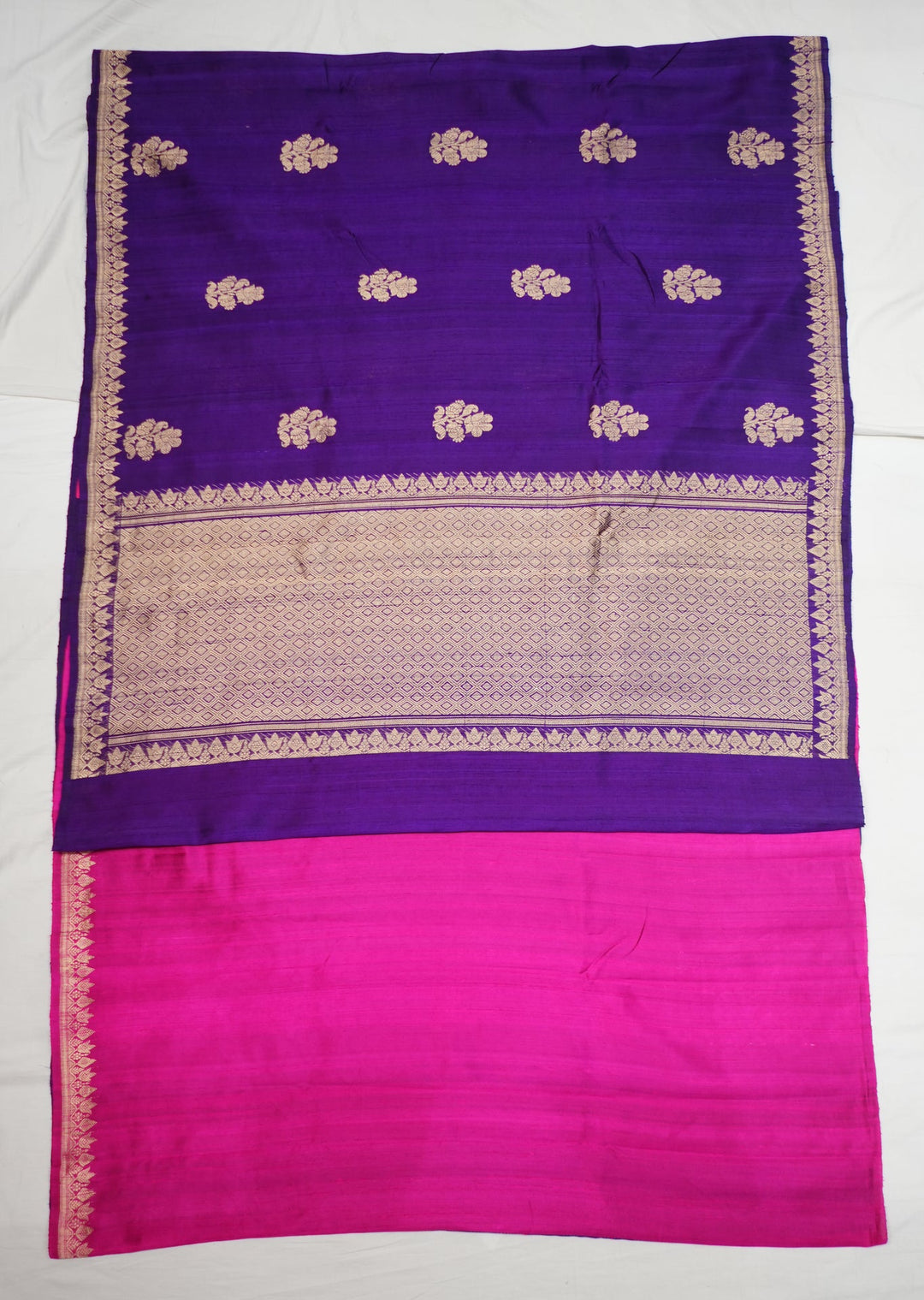 Neerus Purple silk woven saree with contrast blouse - detail view 1