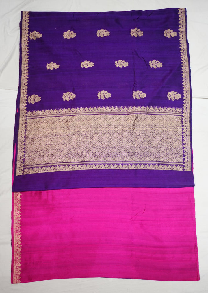 Neerus Purple silk woven saree with contrast blouse - detail view 1