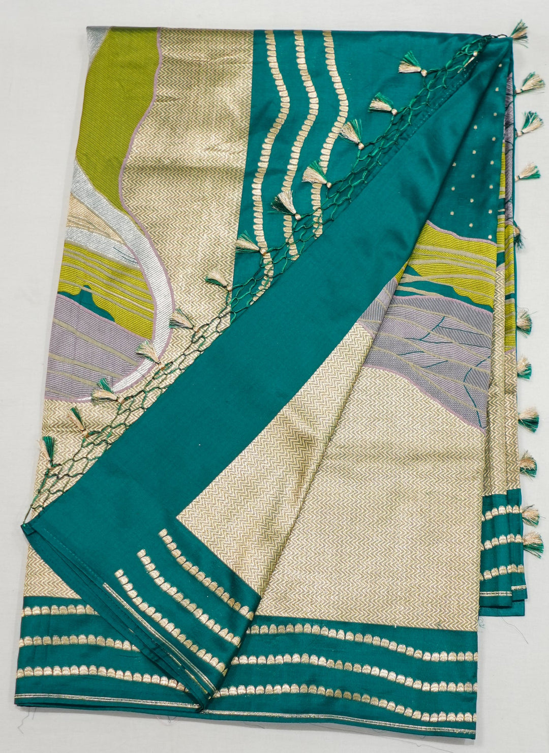 Neerus Green Banarasi silk woven saree - detail view 1