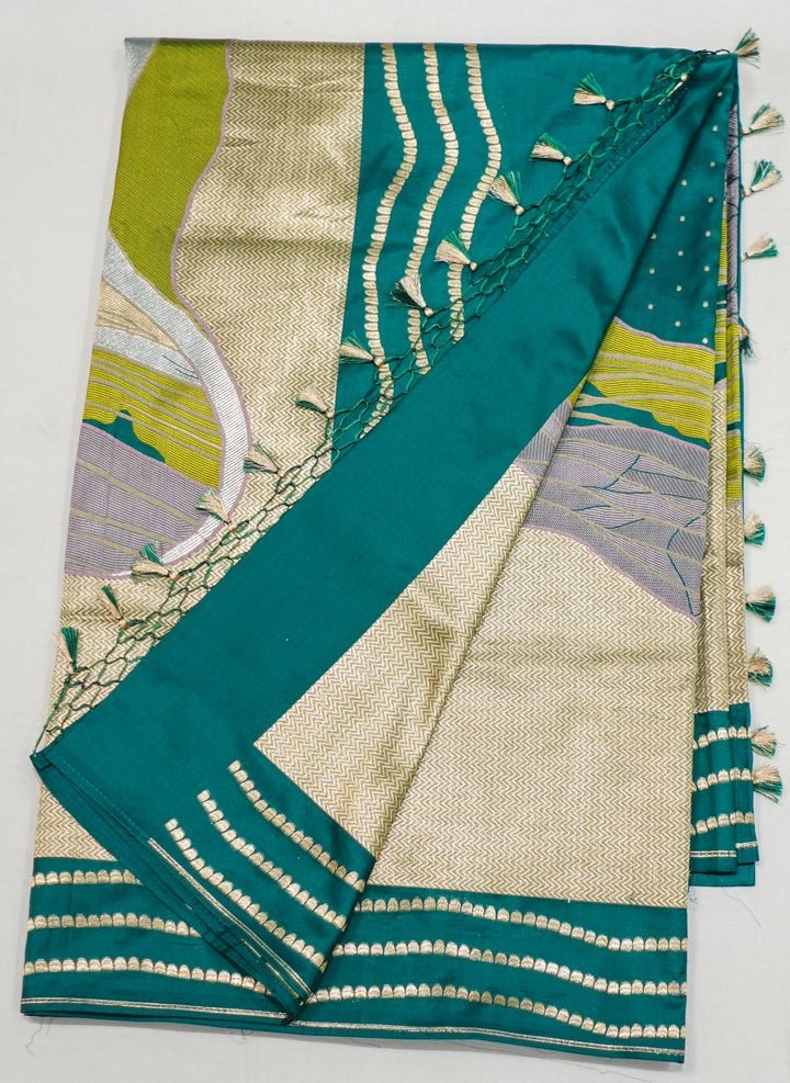 Neerus Green Banarasi silk woven saree - detail view 1