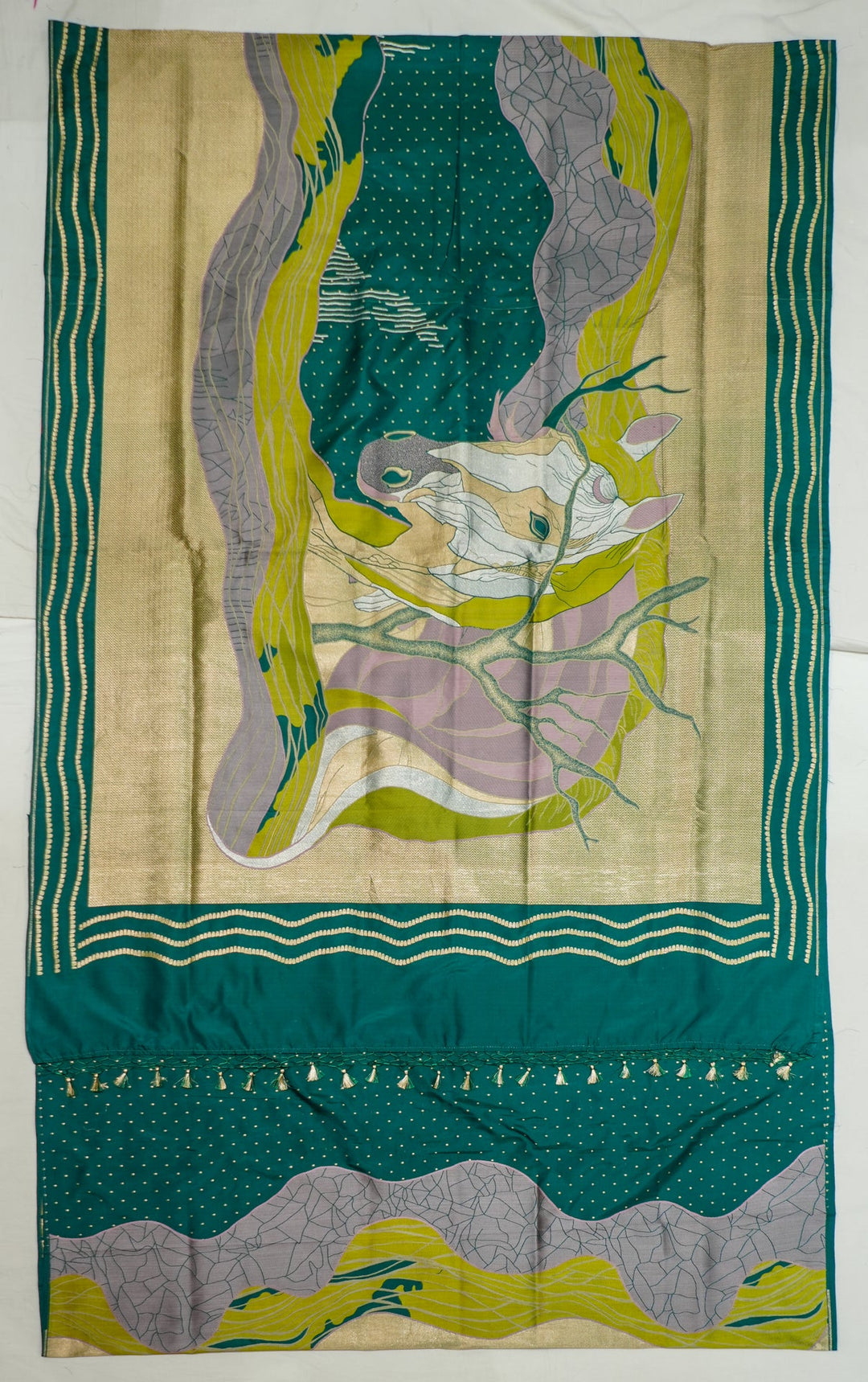Neerus Green Banarasi silk woven saree - side view
