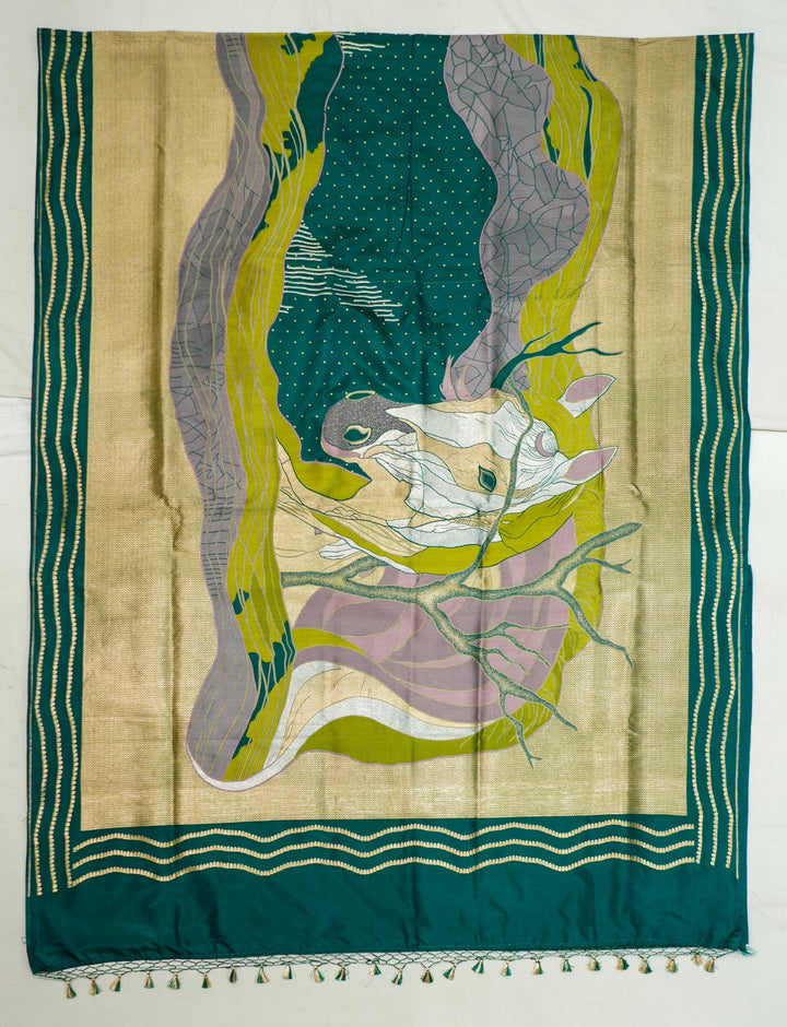 Neerus Green Banarasi silk woven saree - front view