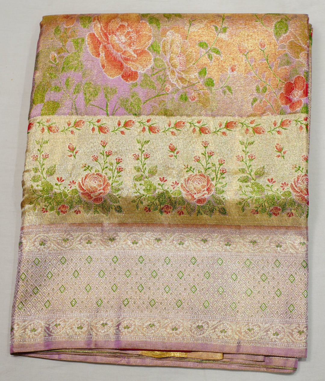 Neerus Gold Pattu Silk woven Kanchi saree - detail view 2