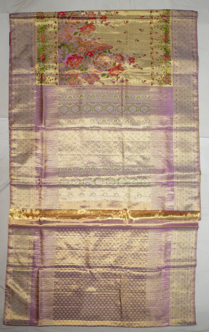 Neerus Gold Pattu Silk woven Kanchi saree - front view